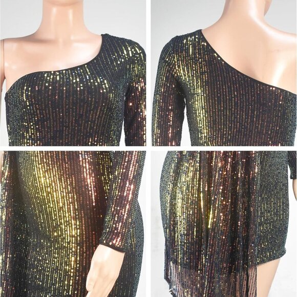 Women's Sequin Dress Glitter Mini Long Sleeve Club Party New Year - Picture 3 of 5